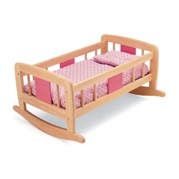 PINTOY Drewniane łóżeczko - kołyska dla lalek