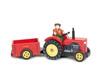 LE TOY VAN Czerwony traktorek z przyczepą